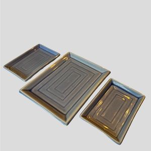 Set of 3 Blue Rectangular Versatile Plates for Serving/Candles/Decor/Display EUC